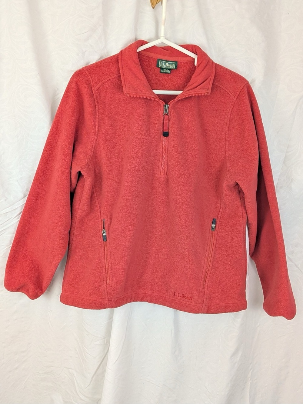 L.L. Bean Coral Red Quarter-Zip Fleece Pullover M